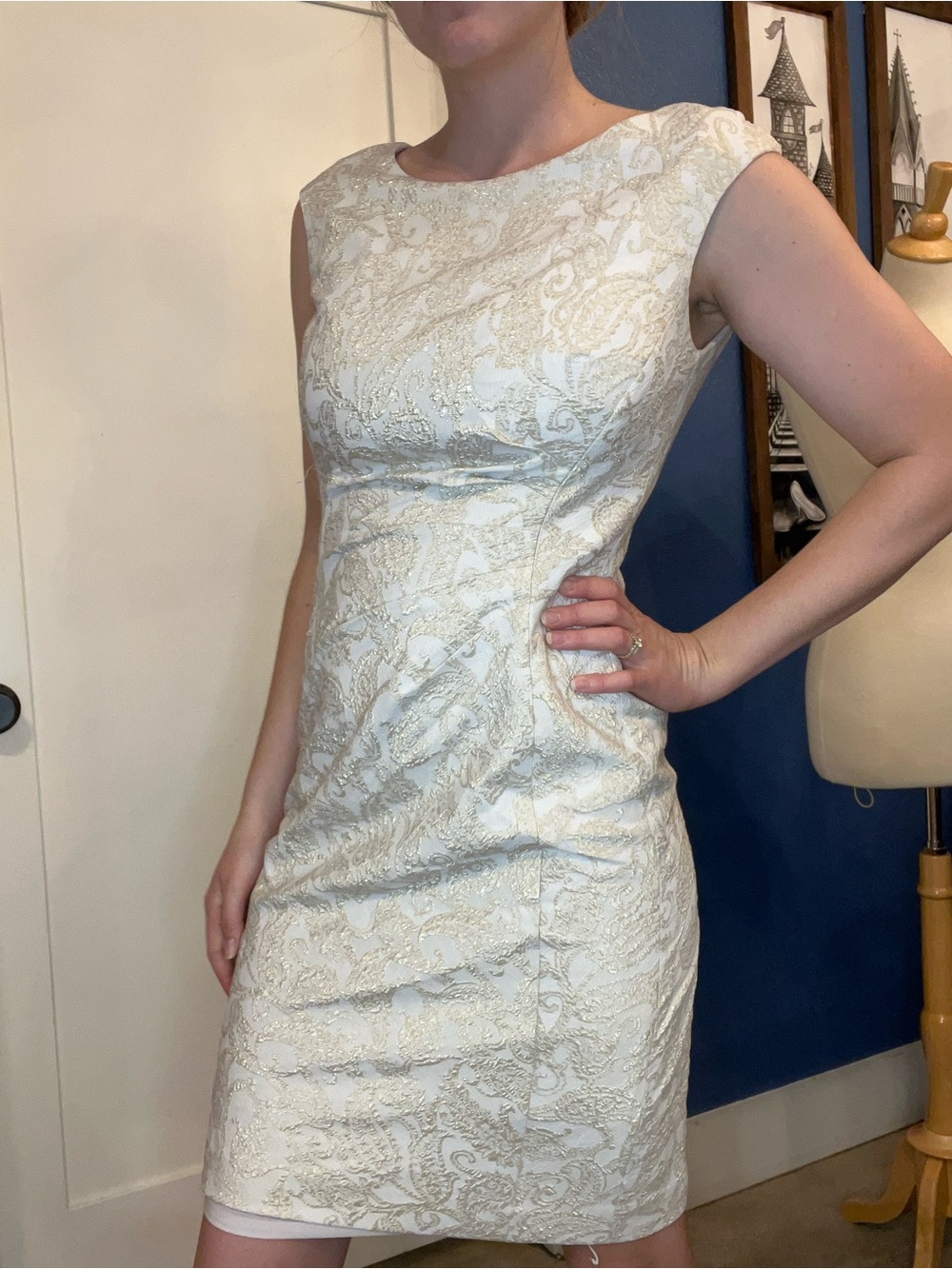 Ralph Lauren Ivory Brocade Midi Sheath Dress